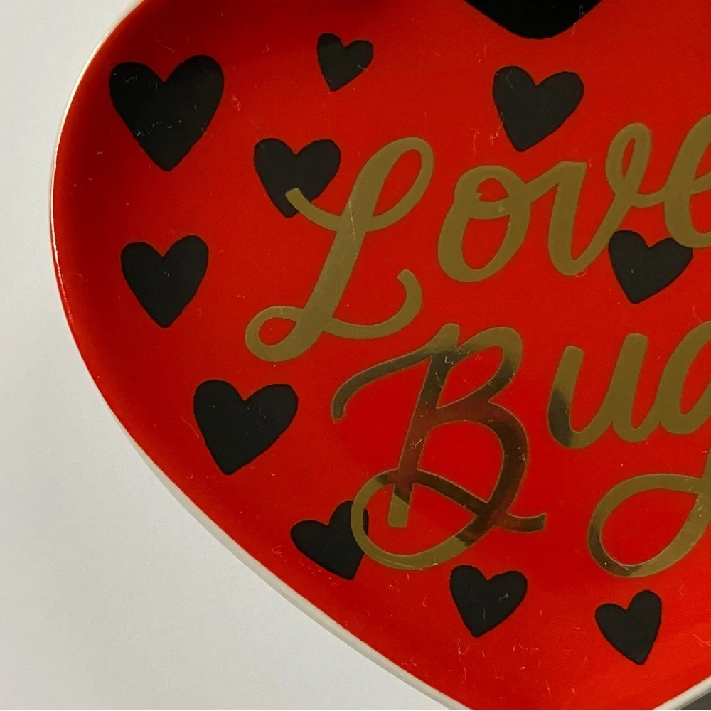 Ladybug Trinket Dish Ceramic Red Heart Valentines Decor 4” Love Bug Paper Source